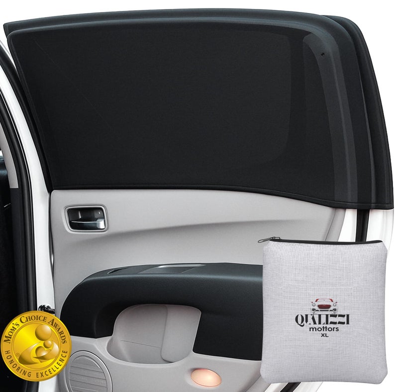 Qualizzi ML/Car Window Sun Shades (12 Sizes) for Large Cars & SUVs - Heat-Blocking Mesh Screens to Protect Back Seat from Sun, UV & Bugs, Cooler Travel for Kids, 2-Pack by Qualizzi - Image 1